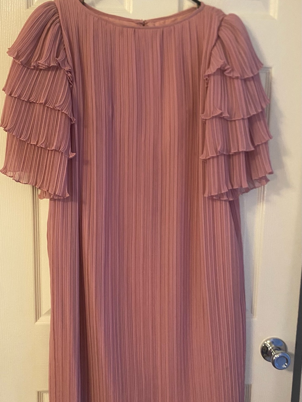 Women’s Vintage Ruffle Sleeve Pleated Dress - Dusty Rose